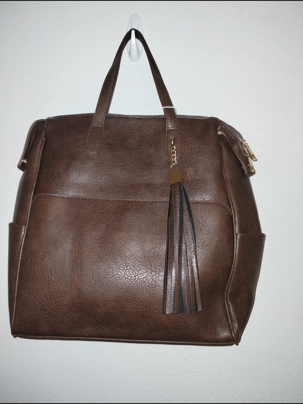 Everyday Brown Backpack Tote with Tassel Accent